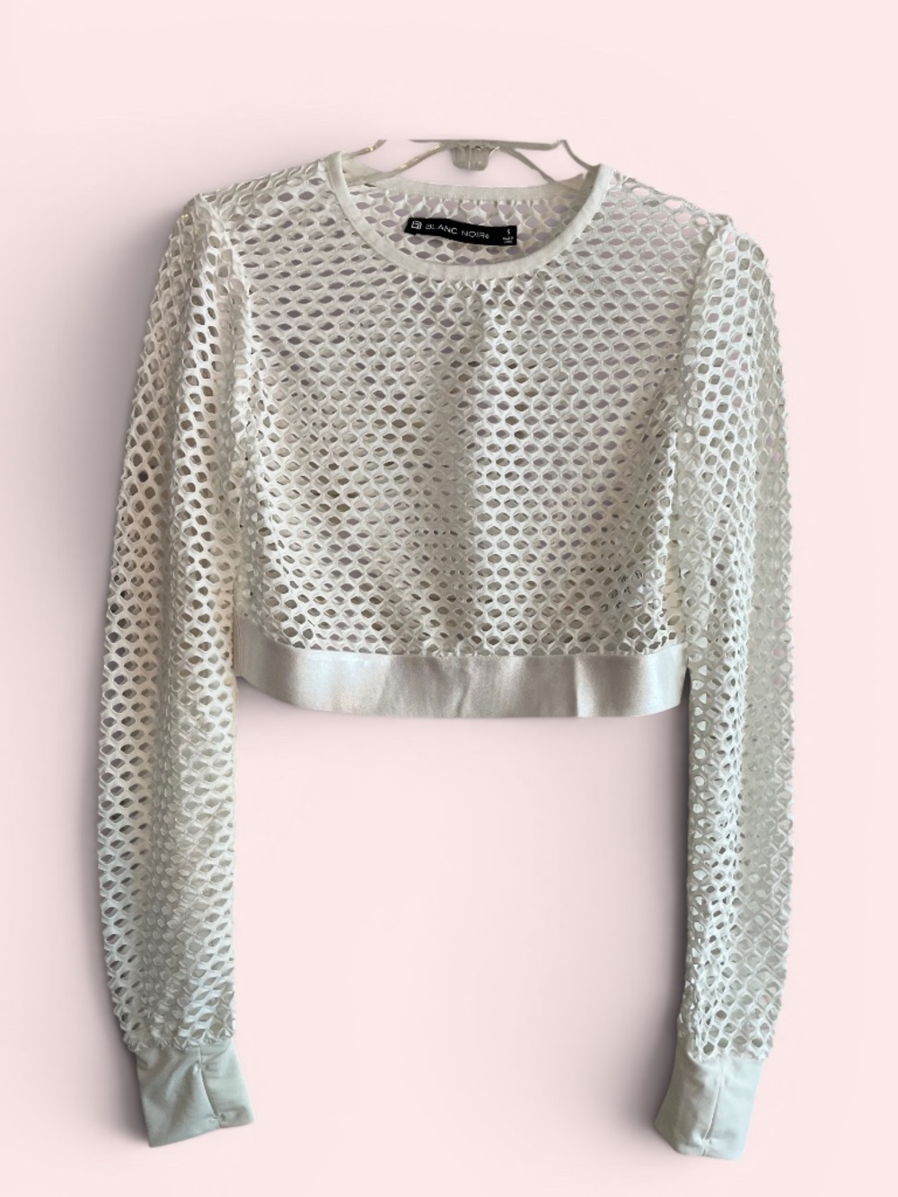Blanc Noir Brand New White Mesh Fishnet Long Sleeve Crop Size S NWT